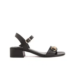 Peach Flores Open Toe Leather Block Heels image 3