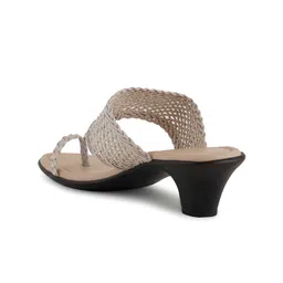 Mast & Harbour Cream-Coloured Textured Open Toe Block Heels image 3