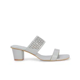 CLOG LONDON Textured Open Toe Block Heels With Laser Cuts image 4