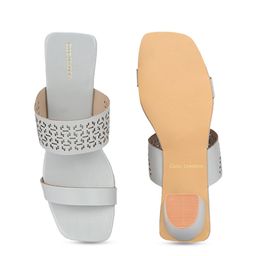CLOG LONDON Textured Open Toe Block Heels With Laser Cuts image 5