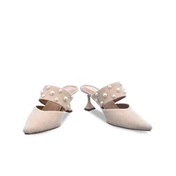 Chere Luxe Pointed Toe Embellished Textured Block Mules image 2