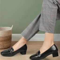 ELLE Square Toe Embellished Block Pumps image 3