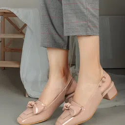 ELLE Square Toe Block Mules With Buckle Closure With Bows image 5