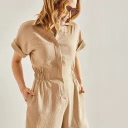 BIANCO LUCCI Textured Shirt Collar Playsuit-image-20