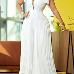LULU & SKY V-Neck Flutter Sleeves Pleated Wide Leg Culotte Jumpsuit-23