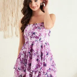 Berrylush White & Purple Floral Printed Layered Playsuit-picture-29
