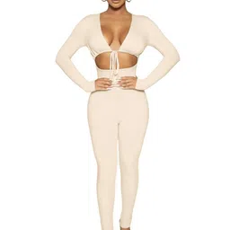 Stylecast X KPOP Cream Colured V-Neck Long Sleeves Jumpsuit-image-78