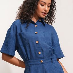 ESPYR By Tokyo Talkies Blue Shirt Collar Short Sleeves Jumpsuit-image-40