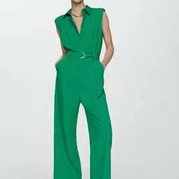 MANGO Shirt Collar Tie-Up Basic Jumpsuit-image-21