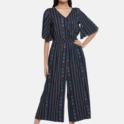 People Navy Blue & Red Printed Basic Jumpsuit-picture-43