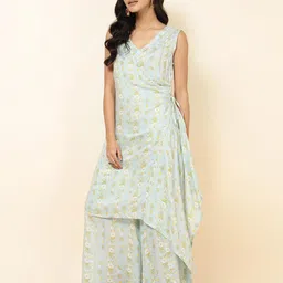 Fabindia Blue Floral Printed Basic Ethnic Jumpsuit-1