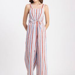 Moomaya Striped Shoulder Straps Waist Tie Up Basic Jumpsuit-picture-17