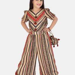 Peppermint Girls Striped V-Neck Puff Sleeve Basic Jumpsuit-image-16