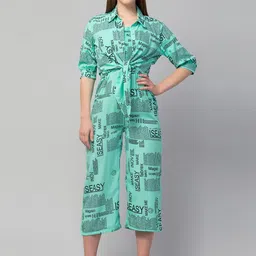 GLITO Printed Shirt Collar Waist Tie-Ups Basic Jumpsuit-picture-24