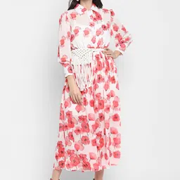 BLANC9 White & Pink Floral Formal Midi Dress-image-35