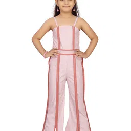 Aarika Girls Peach-Coloured & White Checked Basic Jumpsuit-23