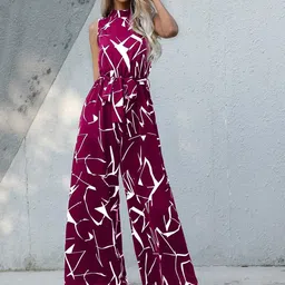 BAESD Printed Basic Jumpsuit With Waist Tie-Up-1
