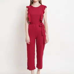 Purple State Women Red Solid Basic Jumpsuit-image-5