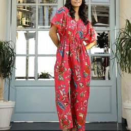 SANSKRUTIHOMES Floral Printed Waist Tie-Ups Cotton Basic Jumpsuit-picture-19