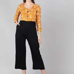 ZNX Clothing Women Mustard & Orange Printed Basic Jumpsuit-53