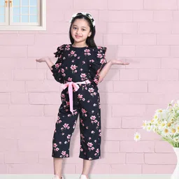 Cutiekins Girls Black & Pink Printed Capri Jumpsuit-image-51