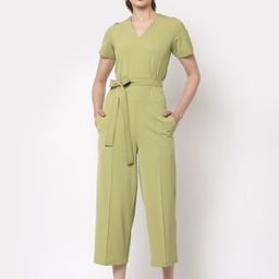 OFFICE & YOU Olive Green Solid Basic Jumpsuit-picture-35
