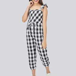 Olele Girls Black & White Self Design Basic Jumpsuit-image-47