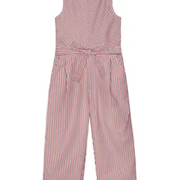 Budding Bees Girls Red & White Striped Basic Jumpsuit-image-79
