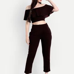 BROADSTAR Women Maroon Top with Trousers-33