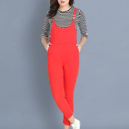 BUY NEW TREND Red Basic Jumpsuit With Striped T-shirt-picture-4