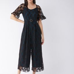 Miss Chase Black & Teal Basic Jumpsuit with Lace Inserts-picture-15