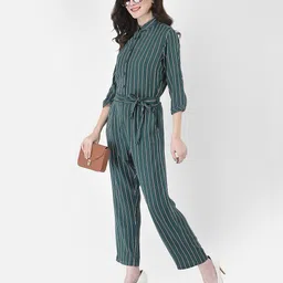 Crimsoune Club Green & White Striped Basic Jumpsuit-image-105