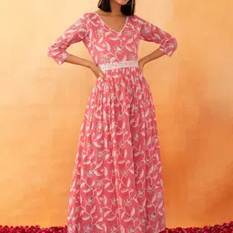 Rang by Indya Floral Printed Embroidered Pure Cotton Jumpsuit-image-6