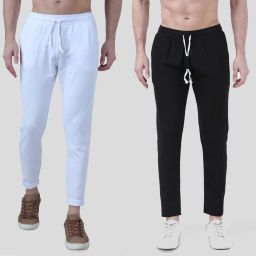 Pack of 2 Men Solid White, Black Track Pants-image-29