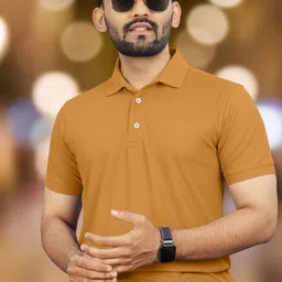 vebnor Men Solid Polo Neck Polyester Yellow T-Shirt-picture-30