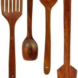 Wooden Spoons and Spatula for Cooking, Sleek, Sold and Non-Stick Cookware Wooden Cream Spoon, Dessert Spoon, Sugar Spoon, Table Spoon, Serving Spoon Set-image-81