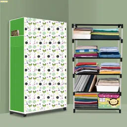 5 Shelf Foldable Collapsible Wardrobe Storage Organizer Almirah Cloth Rack PP Collapsible Wardrobe-image-70