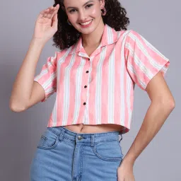 Women Regular Fit Striped Mandarin Collar Casual Shirt-image-68