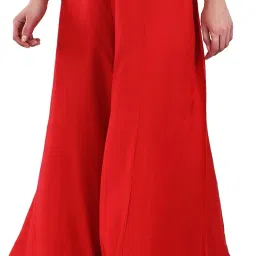 Women Flared Red Viscose Rayon Trousers-image-70