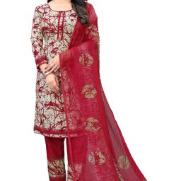 Unstitched Crepe Kurta & Churidar Material Floral Print-image-99