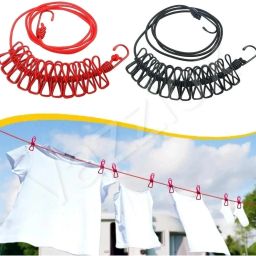 Cloth Handling 2 Hooks Drying Rope 12 Clips Portable Outdoor Travel Clothes Line Plastic Cloth Clips-image-54