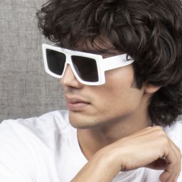 Ted Smith Unisex Grey Lens & White UV Protected Oversized Sunglasses BRICX_C2-7