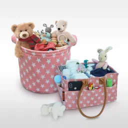 2IN1 Designer Polyester Diaper Caddy & Toy Bin Smart Combo Large Capacity-picture-21