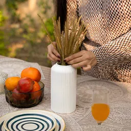 ArteCasa White Textured Ceramic Vase with Grass Bunch-image-24