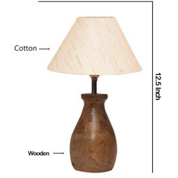 Devansh Off White & Brown Table Lamp With Wood Natural Base image 3