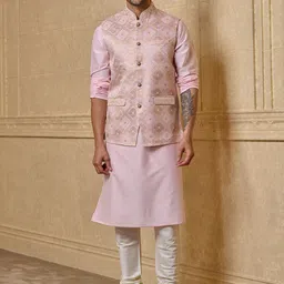 Tasva Mandarin Collar Kurta With Churidar & Nehru Jacket-picture-26