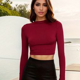 LULU & SKY High Neck Long Sleeves Fitted Crop Top-image-51