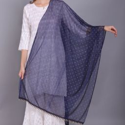 Net Self Design Blue Women Dupatta-20