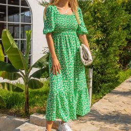 Women Fit and Flare Green Below Knee Dress-image-76