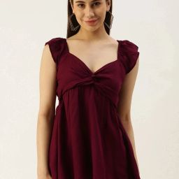 Casual Ruffled Sleeves Solid Women Purple Top-image-32